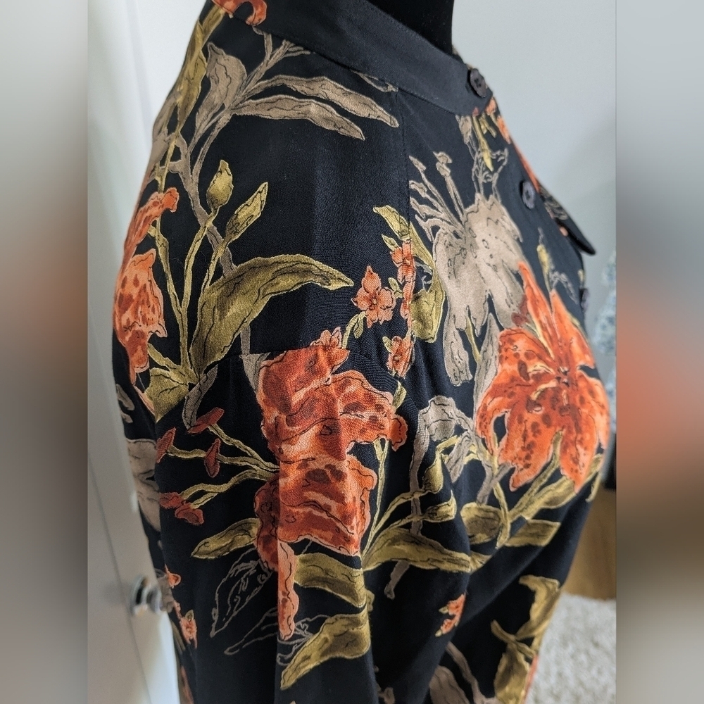 Vintage Caroline Little Women Floral Mandarin Collar Button Down Tunic Shirt Sz6 - Picture 8 of 12